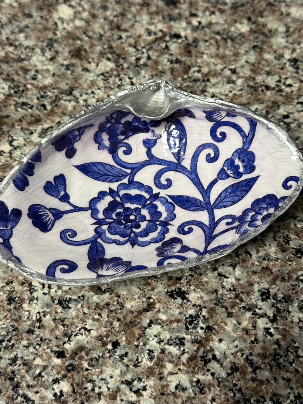 Blue Floral Decorative Shell Tray - - Picture 2 of 4